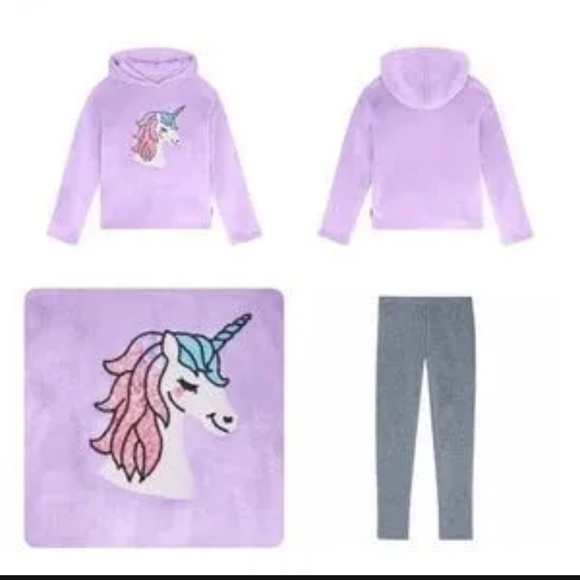 Charming Unicorn Hoodie and Leggings Set - Lavender and Gray